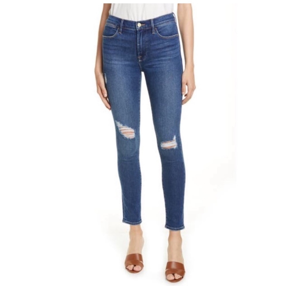 FRAME Le HighSkinny Clyde Dark Wash Distressed New with Tags size 26